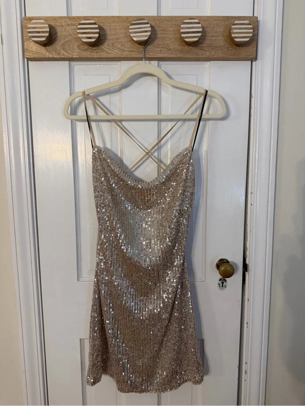 H&M Sequin Slip Dress in Champagne Beige H&M Sequin Slip Dress in Champagne Beige